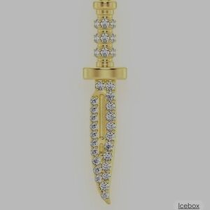 Authentic 14K Gold Diamond Knife Pendant – Icebox 💎